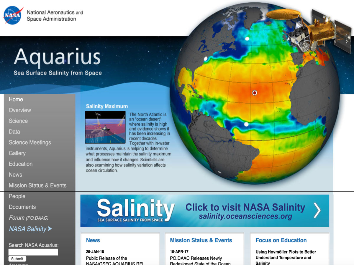 Aquarius website screenshot